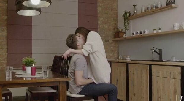 While she waits for her BF, Matty sets a bit of a romantic sex clip inside the kitchen, complete with lit