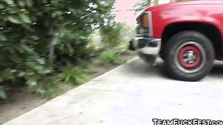 Three cute babes suck and fuck one guys dick and love it