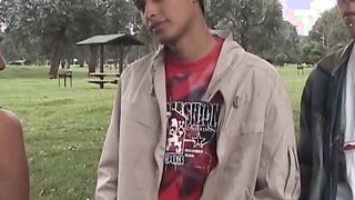 Bottom twink double teamed and jizzed by hung butt buddies