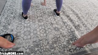 MILF stepmom masturbates in front of son