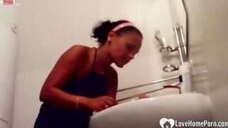 Freaky lover gets plowed on the restroom