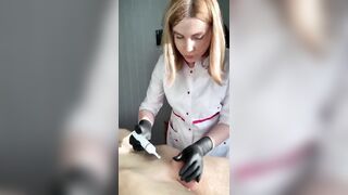 Accidental Creampie while getting cock bald by beautician