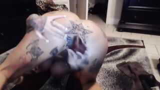 Pamela shoving brutal pvc cocks into inked gapes