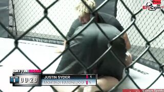 Chubby dark hair bimbo with gigantic titted fucks with a fighter