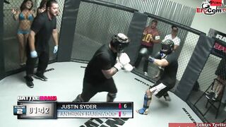 Chubby dark hair bimbo with gigantic titted fucks with a fighter