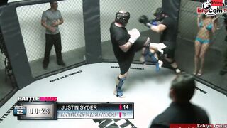 Chubby dark hair bimbo with gigantic titted fucks with a fighter