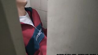 Straight latino blows and gets barebacked in shady bathroom
