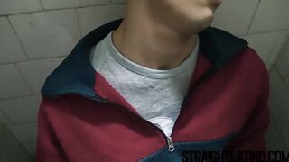 Straight latino blows and gets barebacked in shady bathroom