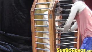 Cage torment fetish with jock who loves getting whipped