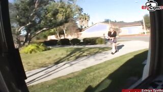 Blonde 19 yo with small boobs wears a skirt and getting