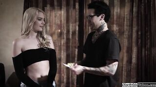 Stalker tricks blonde babe into fucking