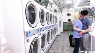 Threesome with laundromat milf owner and her daughter