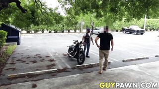 Straight biker rides cock for cash in the pawnshop