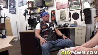 Straight biker rides cock for cash in the pawnshop