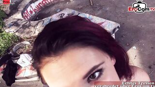 German point of view outside Sex with a red haired hoe