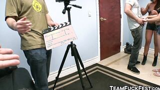 Porno babes fuck random old guys in a small room and love it