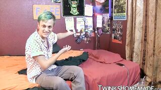 Young gay man Jason tugging his pecker and squirting spunk