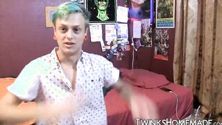 Young gay man Jason tugging his pecker and squirting spunk