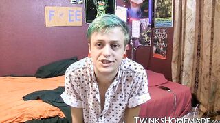 Young gay man Jason tugging his pecker and squirting spunk
