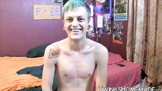 Young gay man Jason tugging his pecker and squirting spunk