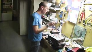 Horny cute twink with piercing wanking his big dick