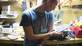 Horny cute twink with piercing wanking his big dick