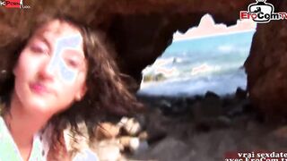 French amateur 3-way ffm at the beach with slim teenagers