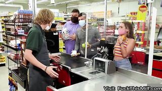 JMac Fucks Petite Kimmy Kimm Behind The Supermarket Counter As She Keeps Working
