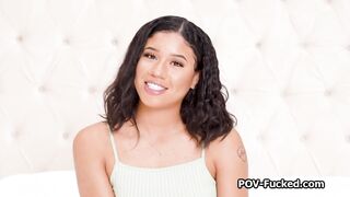 Light skin ebony teen rides cock on casting