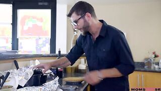 Voluptuous mom India Summer is cooking up a storm. Her stepson Logan Huge finds the pie India has made and