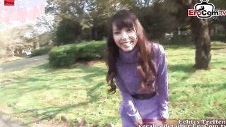 Thin bushy chinese college teens got cummed point of view