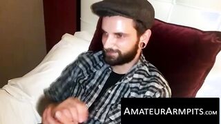 Big dicked hairy dude loves jerking off his rock hard prick