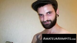 Big dicked hairy dude loves jerking off his rock hard prick