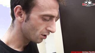 Slender barely legal fucks standing up anal into outdoor bathroom