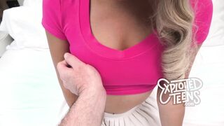 Wholesome blonde 19 yr old slobbers all over a fat cock