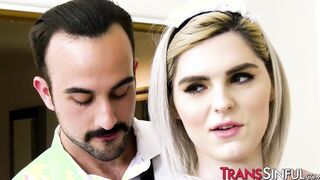 Blonde tgirl Ella Hollywood taboo hard fucked after blowjob