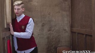 Religious twink barebacked after giving daddy wet blowjob