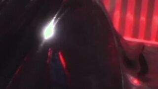 Masked latex subs toyed with by lesbian dominatrix