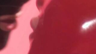 Masked latex subs toyed with by lesbian dominatrix