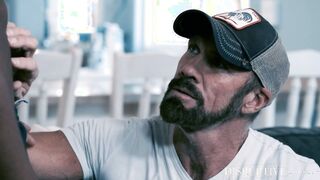 Muscular coach Dallas Steele deepthroats black star player Ty Santana