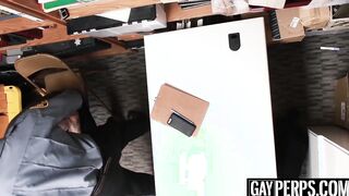 Young tattooed shoplifter barebacked hard by an Ebony guard