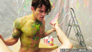 Bearded Johnny drills Dakota hard after flirty painting job