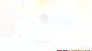 Teen with glasses drilled doggystyle before messy facial
