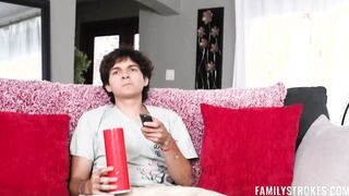 Playing my step mom huge tits while hide from dad