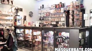 Angelo Godshack wanking his big fat pole in the sex shop