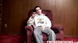 Brian smokes and strips down to get to work on his cock