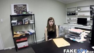 Young babe swallows future boss cum after POV banging