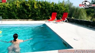 Public Pool Sex with a dark haired German Barely Legal with tiny breasts