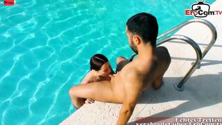 Public Pool Sex with a dark haired German Barely Legal with tiny breasts