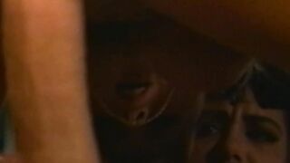 Beautiful retro lesbian strapon fucking after eating pussy